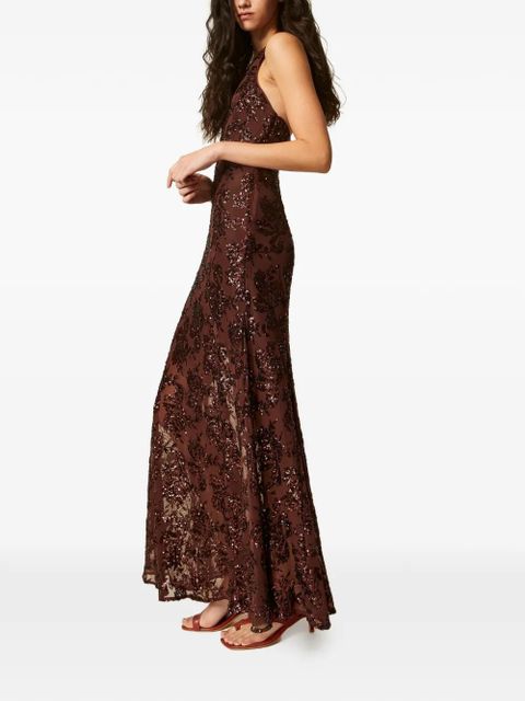TWINSET sequinned halterneck dress - Brown