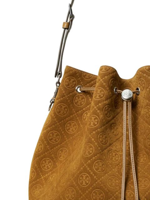 Tory Burch monogram suede bucket bag - Brown