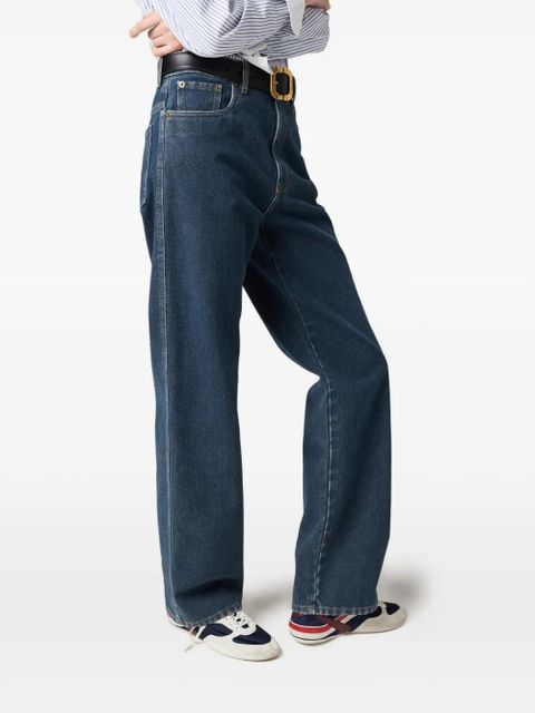 Miu Miu Flocked embroidered-patch jeans - Blue