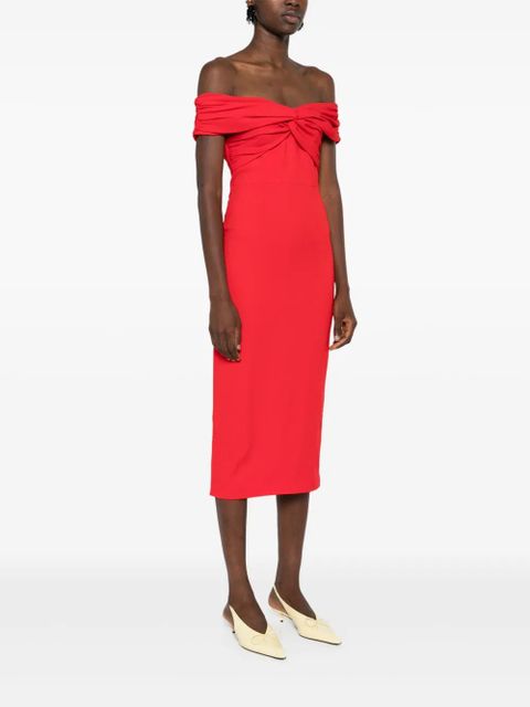 Self-Portrait off-shoulder crepe midi dress - Red