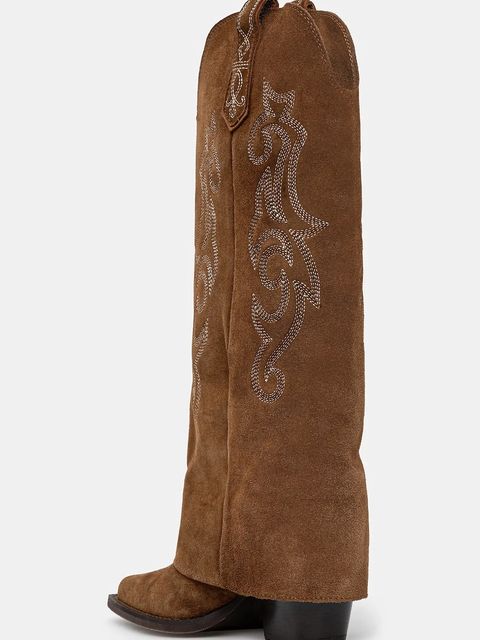 Answear.LAB kowbojki zamszowe kolor brązowy na słupku