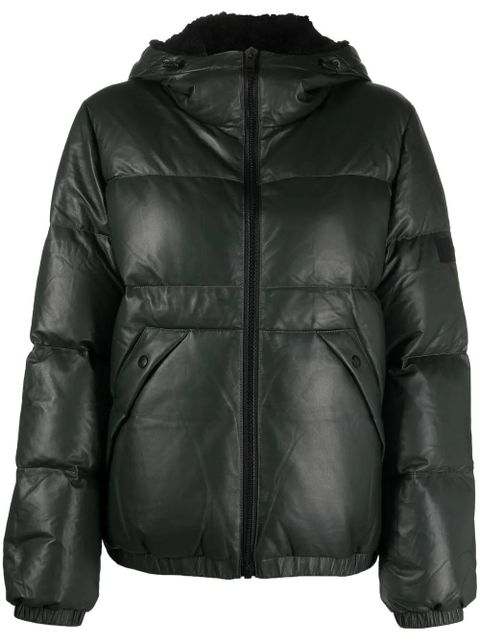 Yves Salomon shearling-trim leather down jacket - Green - zdjęcie produktu nr 1