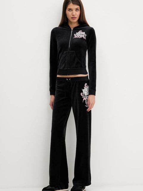 Juicy Couture spodnie dresowe welurowe Wrap You Up damskie kolor czarny z nadrukiem JCNBJ126452 - zdjęcie produktu nr 2