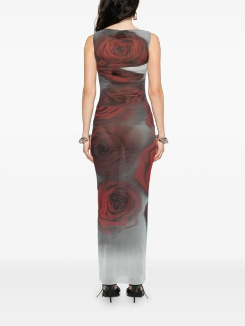 Jean Paul Gaultier rose-print midi dress - Grey