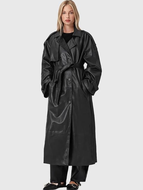 AllSaints płaszcz skórzany REED kolor czarny W004LD