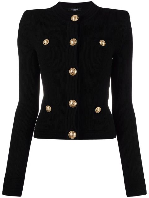 Balmain button-embellished ribbed cardigan - Black