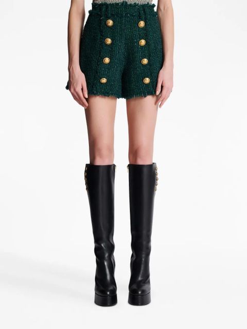 Balmain button-detail tweed shorts - Green