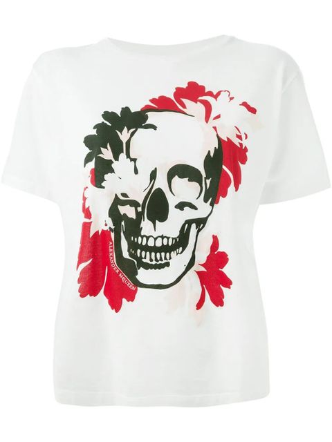 Alexander McQueen floral skull print T-shirt - White - zdjęcie produktu nr 1
