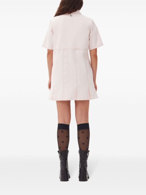 GANNI pleat-hem denim mini dress - Pink