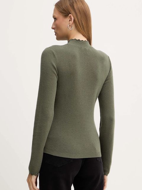 Morgan sweter z domieszką wełny damski kolor zielony lekki z półgolfem MROCK