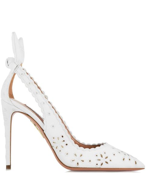 Aquazzura 105mm Broderie bow-embellished pumps - White - zdjęcie produktu nr 1