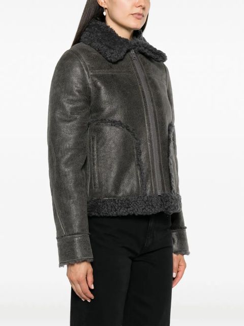 Zadig&Voltaire Kade shearling-trim leather jacket - Grey