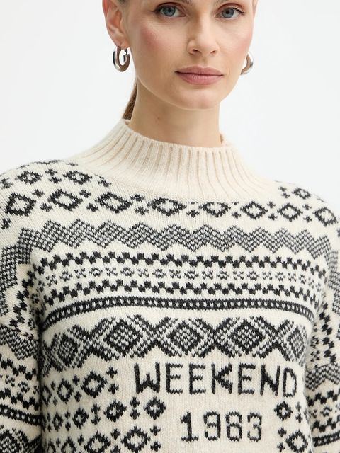 Weekend Max Mara sweter z dodatkiem wełny BRIOSO damski kolor beżowy z półgolfem 2525366053600