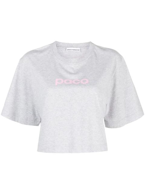 Rabanne logo-print cropped T-shirt - Grey - zdjęcie produktu nr 1