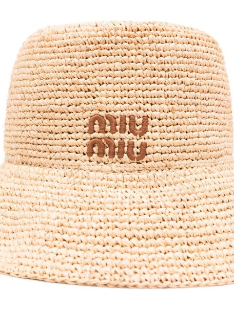 Miu Miu logo-embroidered raffia sun hat - Neutrals