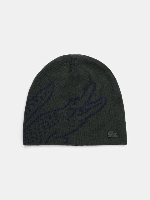 Lacoste czapka wełniana kolor zielony z cienkiej dzianiny wełniana RB3021 - zdjęcie produktu nr 1