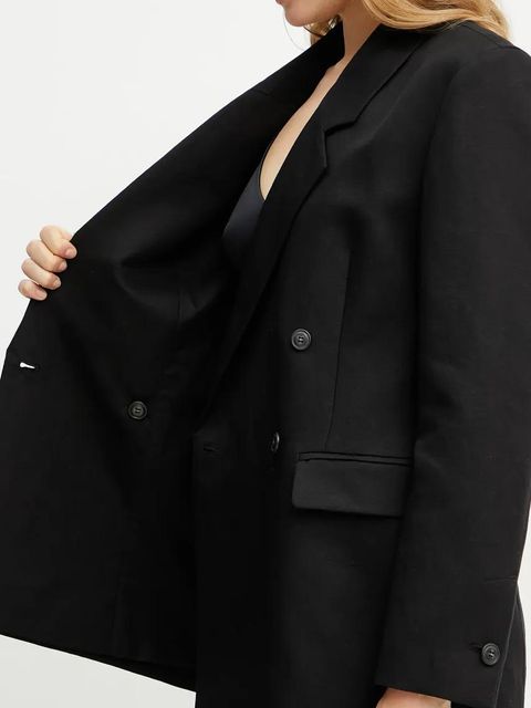 Ivy Oak marynarka lniana JASEMINA ROSE kolor czarny dwurzędowa gładka IO119125