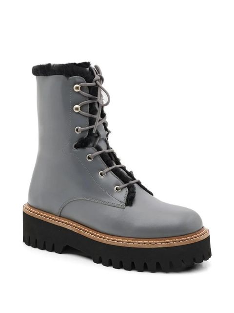 Yves Salomon shearling-trim lace-up combat boots - Grey - zdjęcie produktu nr 2
