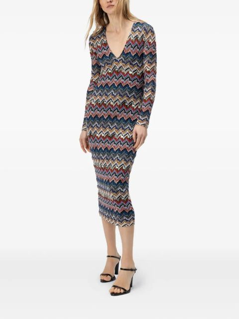 Missoni geometric-pattern long-sleeve dress - Blue