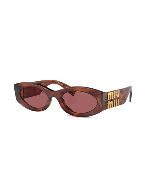 Miu Miu Eyewear logo-lettering oval-frame sunglasses - Brown - zdjęcie produktu nr 2