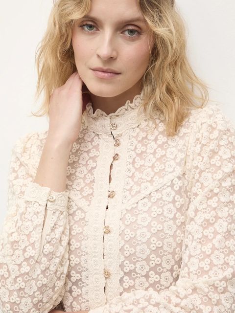 Answear.LAB koszula damska kolor beżowy regular ze stójką