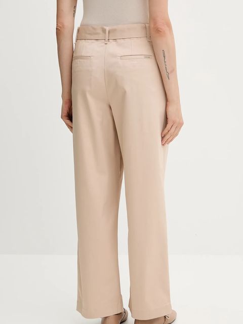 Calvin Klein Jeans spodnie damskie kolor beżowy proste high waist LV044D639G