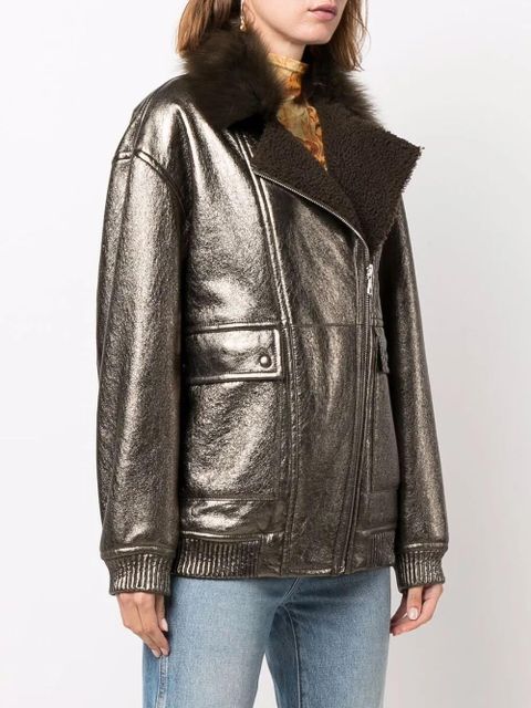 Yves Salomon longline leather jacket - Metallic