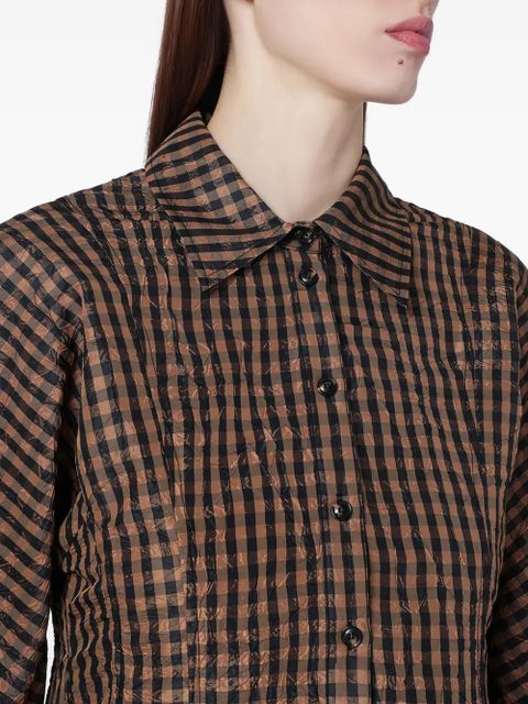 GANNI peplum check shirt - Brown