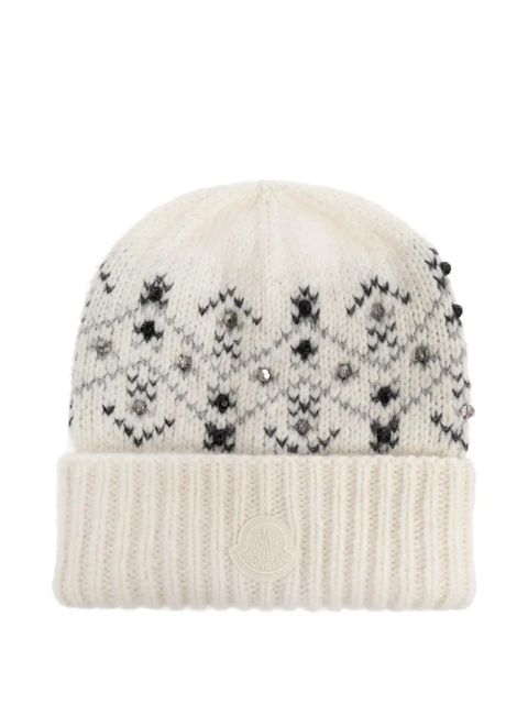 Moncler crystal-embroidered beanie - Neutrals - zdjęcie produktu nr 1