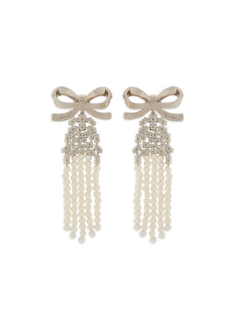 Self-Portrait bow faux-pearl earrings - Silver