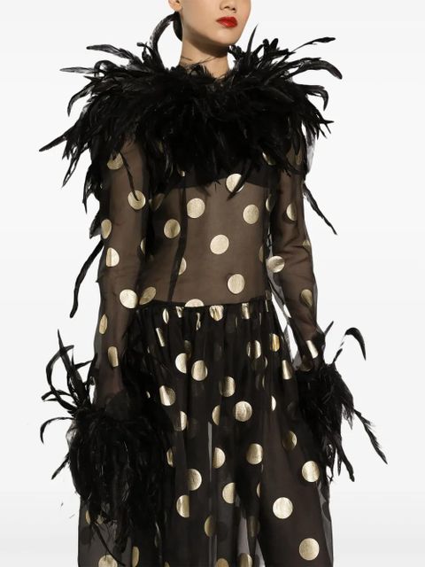 Dolce & Gabbana feather-trim polka-dot dress - Black - zdjęcie produktu nr 2