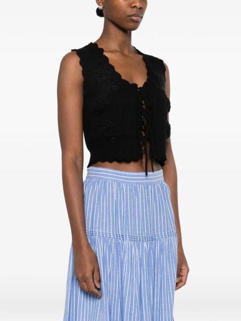 GANNI flower-applique sleeveless cardigan - Black - zdjęcie produktu nr 2