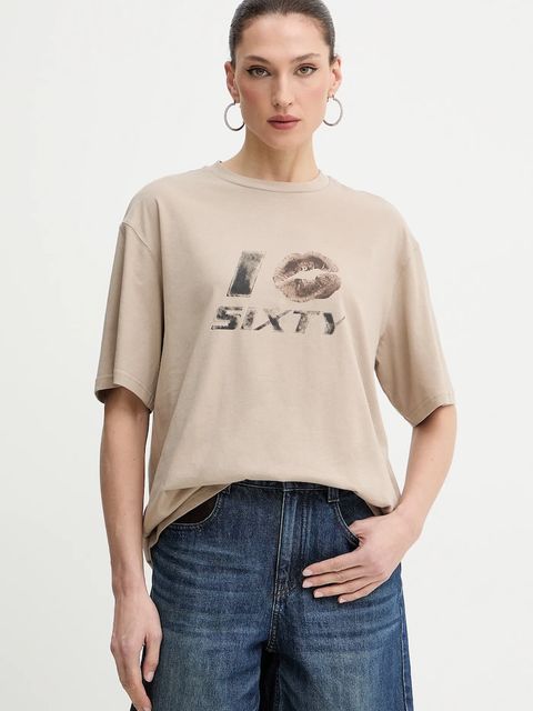 Miss Sixty t-shirt z domieszką lnu damski kolor beżowy 6S3SJ59200 - zdjęcie produktu nr 1