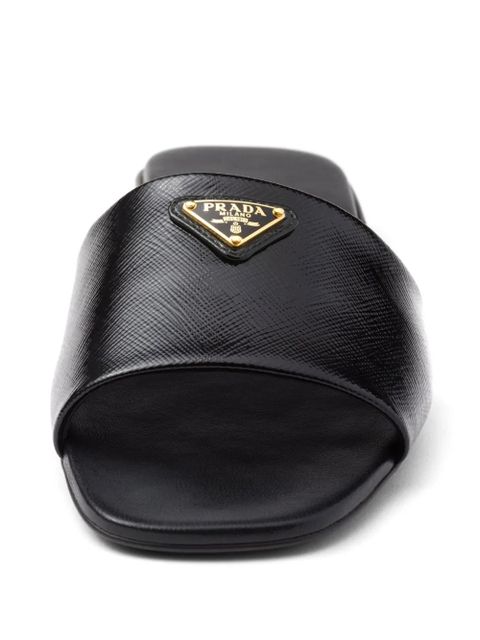 Prada triangle-logo leather slides - Black