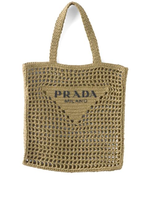 Prada triangle-logo raffia tote bag - Green - zdjęcie produktu nr 1