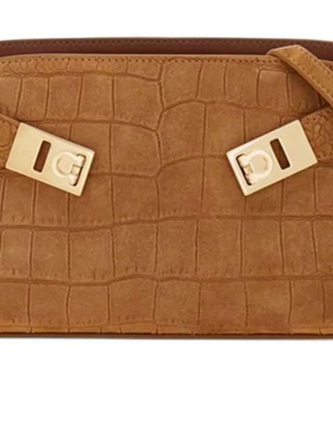 Ferragamo mini Hug embossed logo shoulder bag - Brown