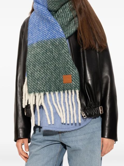 LOEWE colour-block fringed scarf - Green
