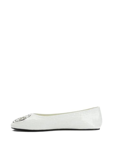 Tory Burch logo-plaque embossed-leather ballet flats - White