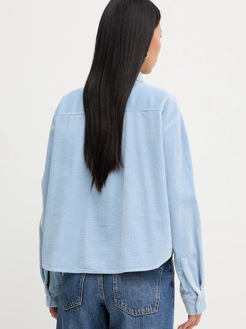 Marc O'Polo koszula sztruksowa damska kolor niebieski relaxed z kołnierzykiem klasycznym 5000007448