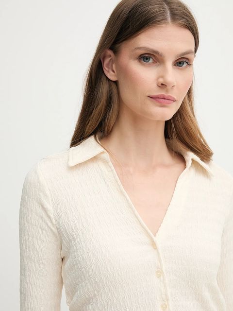 Dkny koszula damska kolor beżowy slim z kołnierzykiem klasycznym DJ5T1385