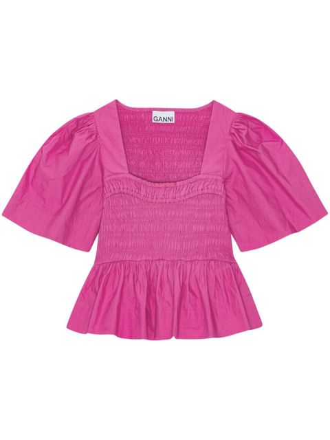 GANNI peplum-waist organic-cotton blouse - Pink - zdjęcie produktu nr 1