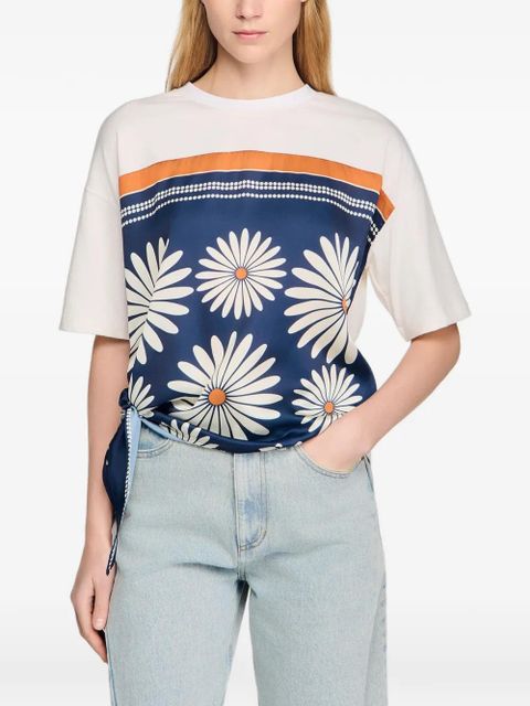 SANDRO floral-detail panel top - Neutrals