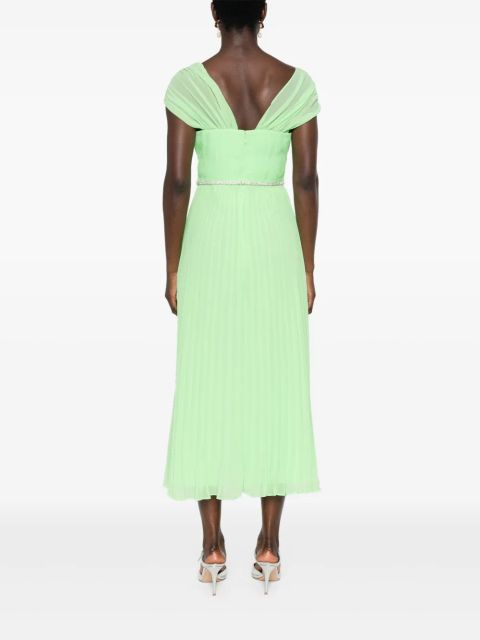 Self-Portrait off-shoulder pleated midi dress - Green