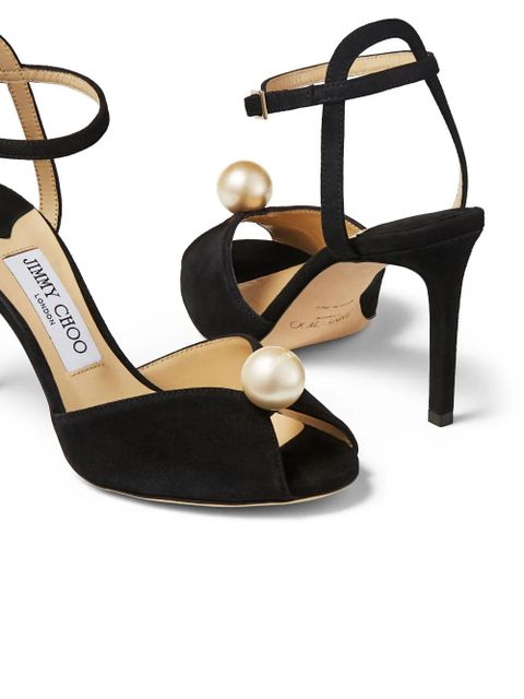 Jimmy Choo Sacora 85mm pearl-embellished sandals - Black
