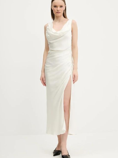 Abercrombie & Fitch sukienka kolor beżowy midi prosta KI159-5895