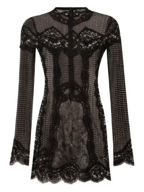 Dolce & Gabbana lace-panel long-sleeve mini dress - Black - zdjęcie produktu nr 1