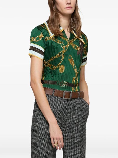 Acne Studios chain-print collared polo top - Green
