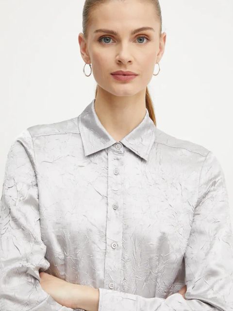 Pinko koszula damska kolor srebrny regular z kołnierzykiem klasycznym 104425 A285