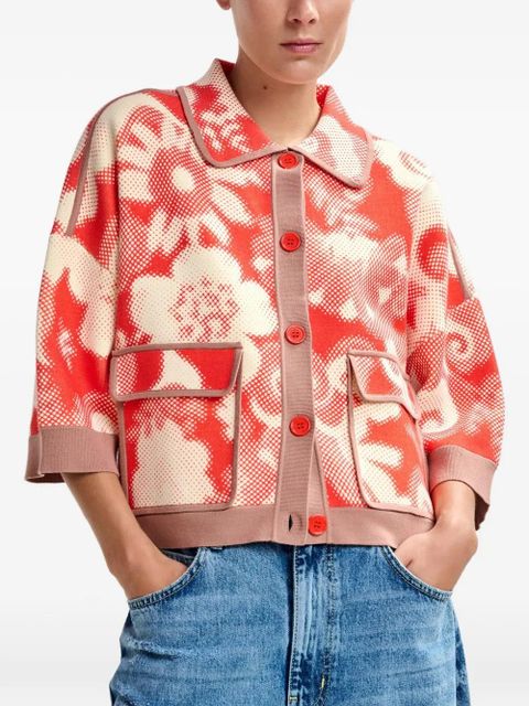 Essentiel Antwerp Joly floral-detail pocket cardigan - Red