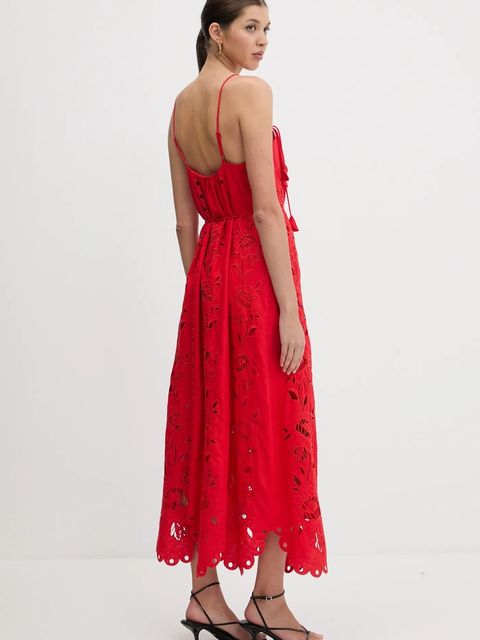 Farm Rio sukienka lniana kolor czerwony maxi rozkloszowana 336561